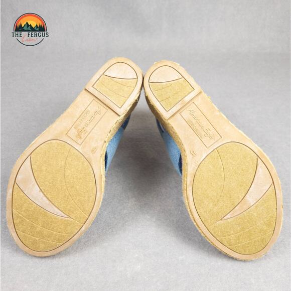NWT American Eagle Wedges Espadrille Heels Denim Canvas Ankle Strap Women's 8 - Picture 5 of 11